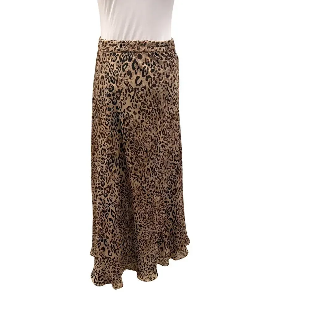 Reversible Leopard Cheetah Print Midi Skirt Animal Print Brown XL Work Office